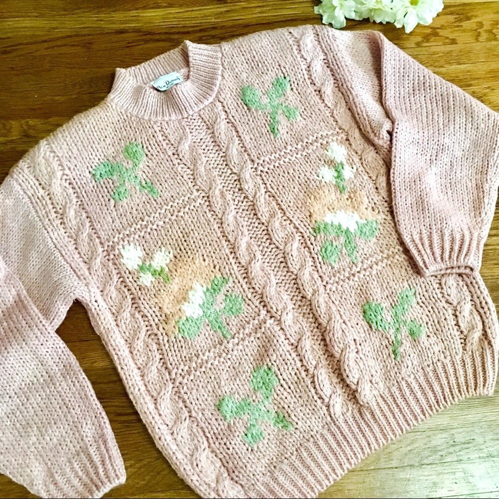 Vintage 80s sweater rose mauve pink Nan Dorsey L